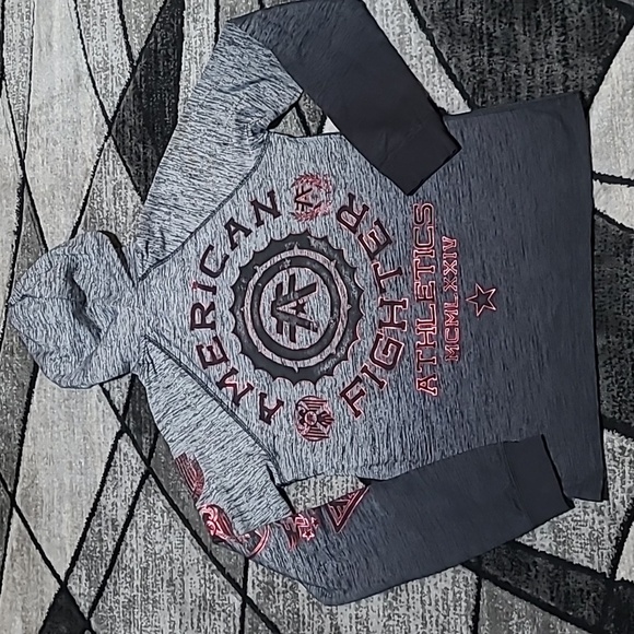 AMERICAN FIGHTER OMBRE METALLIC RED LOGO  HOODIE LONG-SLEEVE TEE-SHIRT - Picture 11 of 14